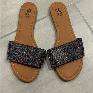 Rhinestone Multi-Color Slide Sandals